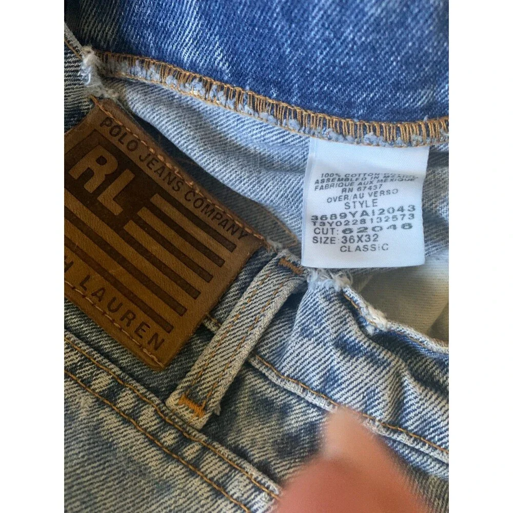 Vintage Polo Ralph Lauren Men's 36 Blue Classic Straight Distressed Flag Jeans